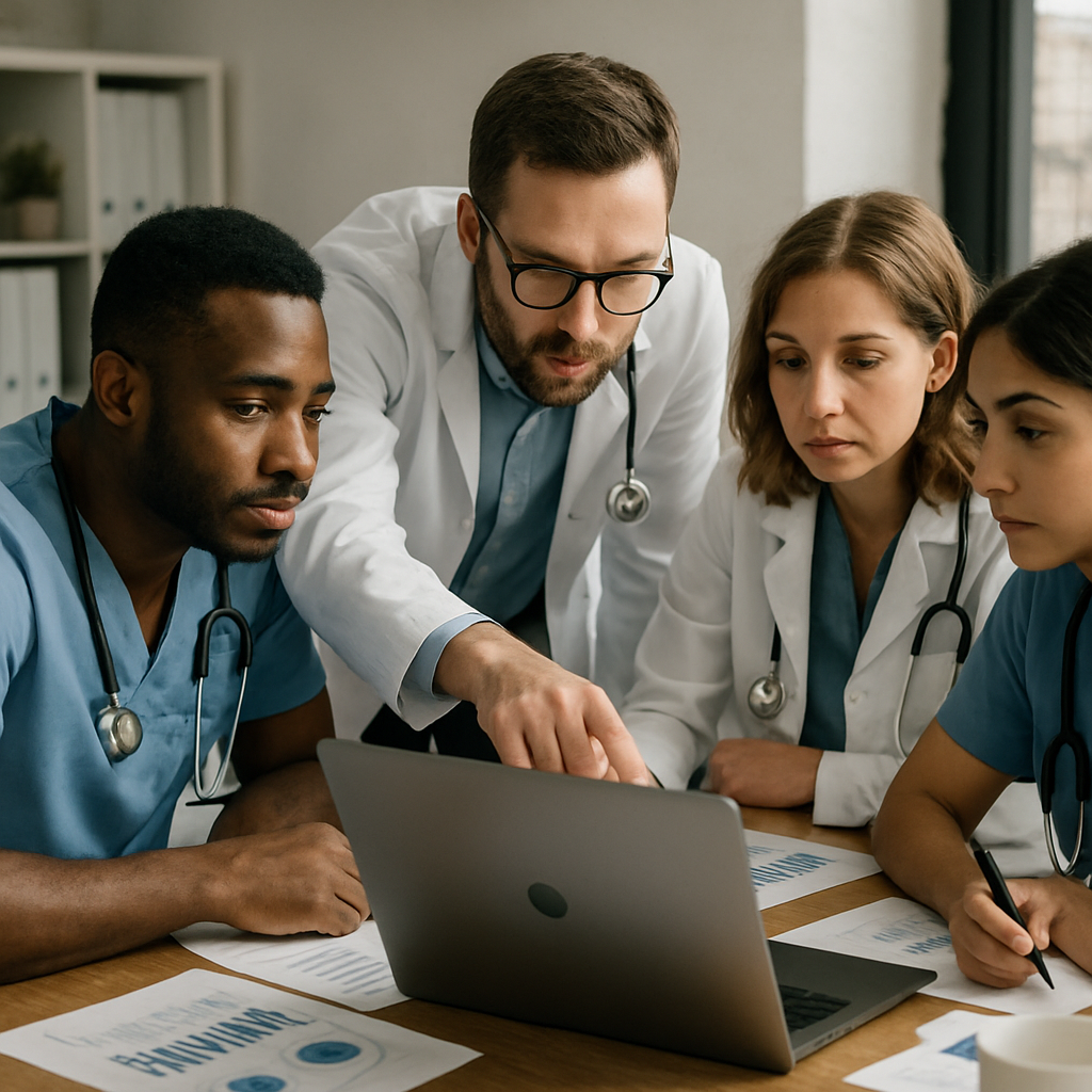 Healthcare data team together collaborating